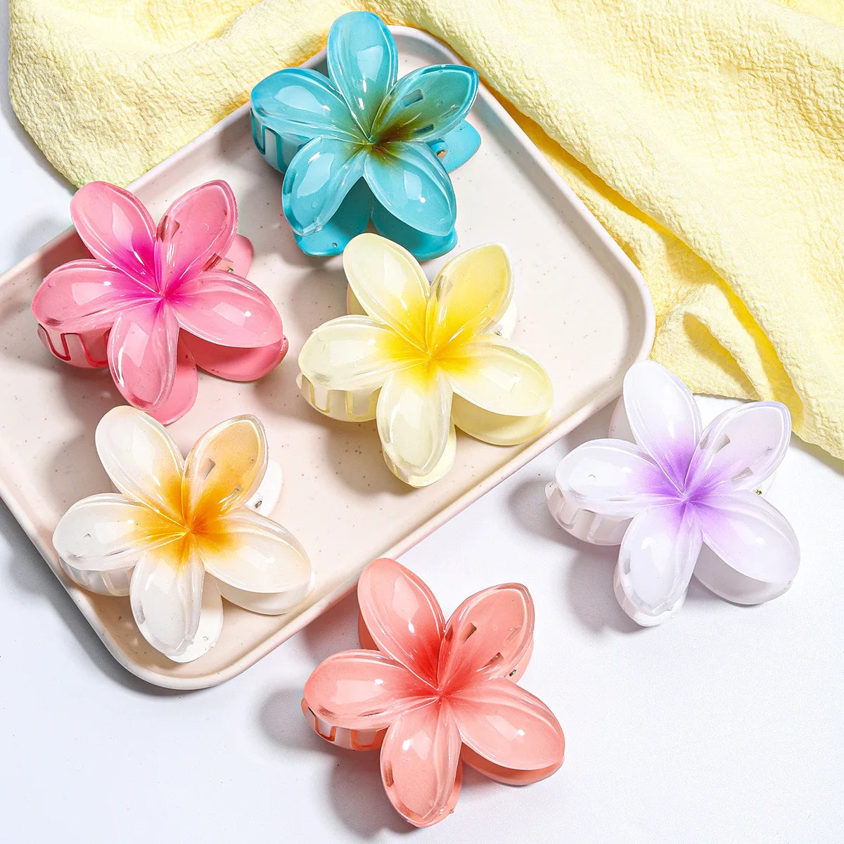 8cm Boho Gradient Large Flower Acrylic Hair Clip for Women Sweet Hair Claws Crab Clamp Barrettes Hawaiian Headwear Accessories