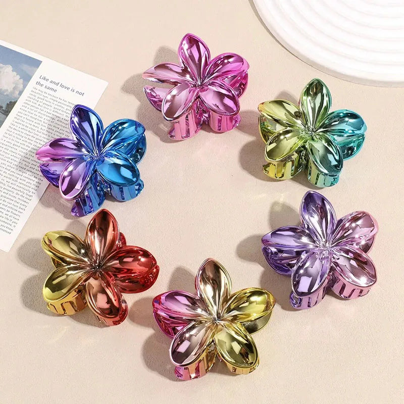 6Pcs Hawaiian Gradient Hair Clips Flower Hair Claws Women Small Size Fashion Headwear Hairpin Crab Barrette Hair Accessories