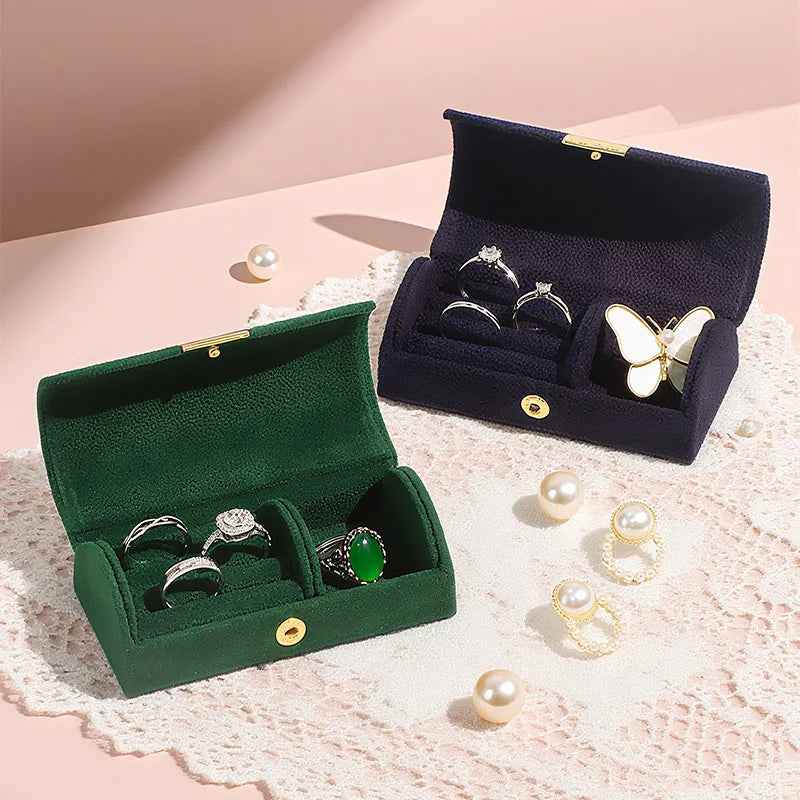 High-quality Velvet Portable Jewelry Storage Box Semi Circular Small Jewelry Packaging Box Ring Bracelet And Earring Storage box