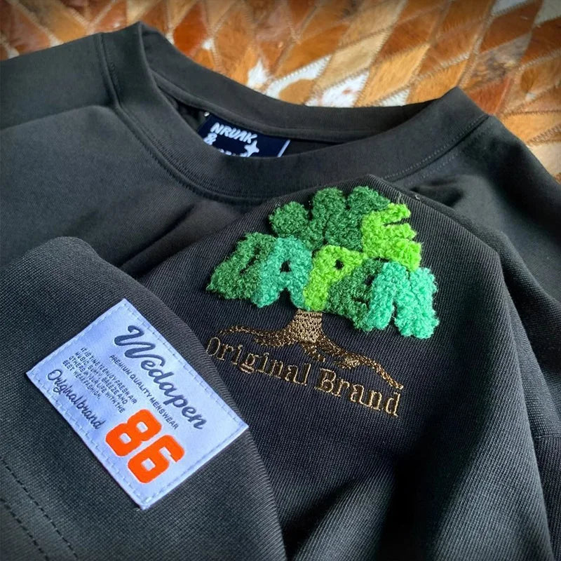 Summer New Chic Plant Embroidery Casual Pure Cotton T-Shirt Women Clothing Loose O-neck Vintage Lovers Short Sleeve Tops