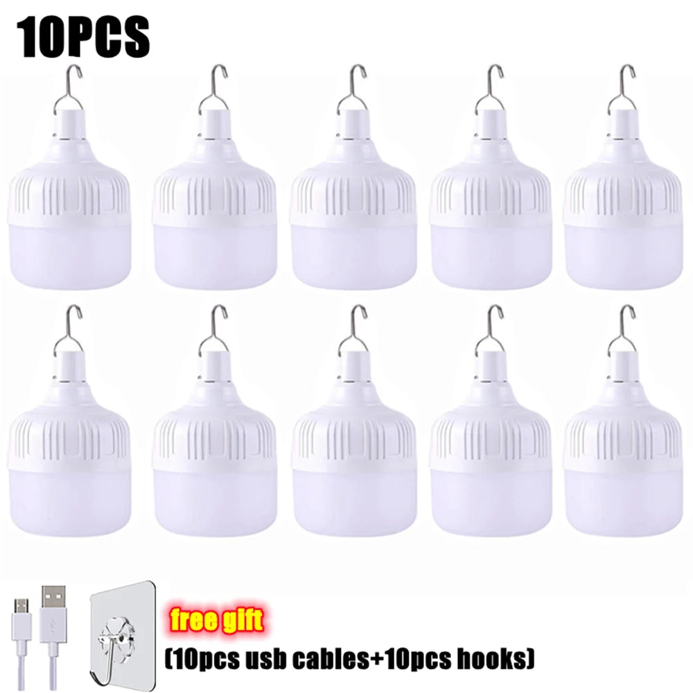 Portable Lanterns High Power USB Rechargeable LED Emergency Lights Hook Outdoor Camping Tents Lantern Lighting Flashlight Bulb