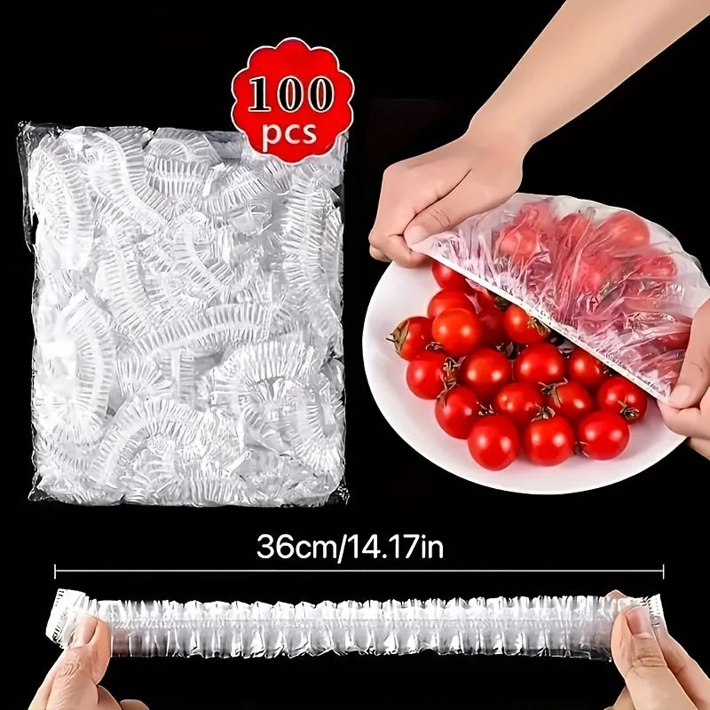 100pcs Reusable Elastic Food Covers - Transparent Stretchable Bowl Plate Seals (Alternative to Foil & Deli Covers)