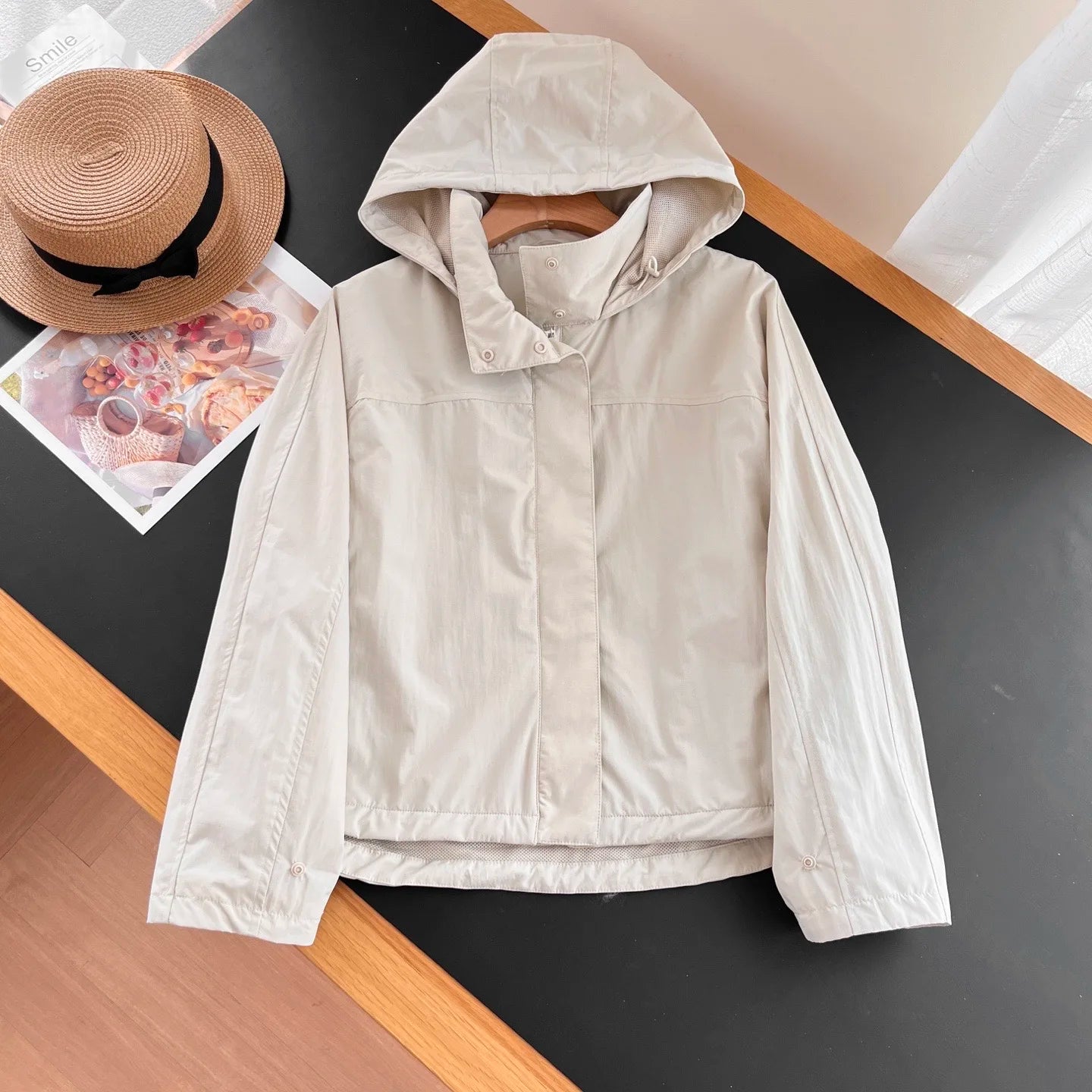 Windproof Stand Collar Jacket Women's Outdoor Casual Hooded Thin Coat Jacket