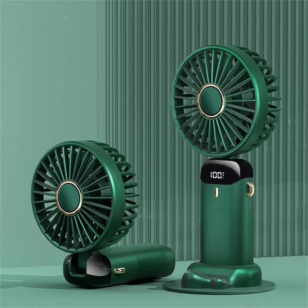 Portable Handheld Mini Fan Foldable Neck Hanging Fans 5 Speed USB Rechargeable Fan with Phone Stand and Display Screen 1800mAh