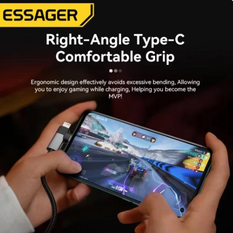 Essager 2-in-1 Right Angle Cable C-L 29W C-C 65W Fast Charging Elbow Data Cable For iPhone 16 15 14 MacBook Lenovo Dell iPad Pro