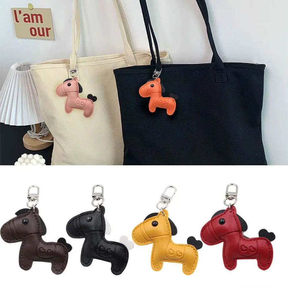 Fashion Women Men's Cartoon PU Horse Keychain Car Keyring Bag Pendant Charm Leather Animal Keychains Sister Bestie Friend Gift