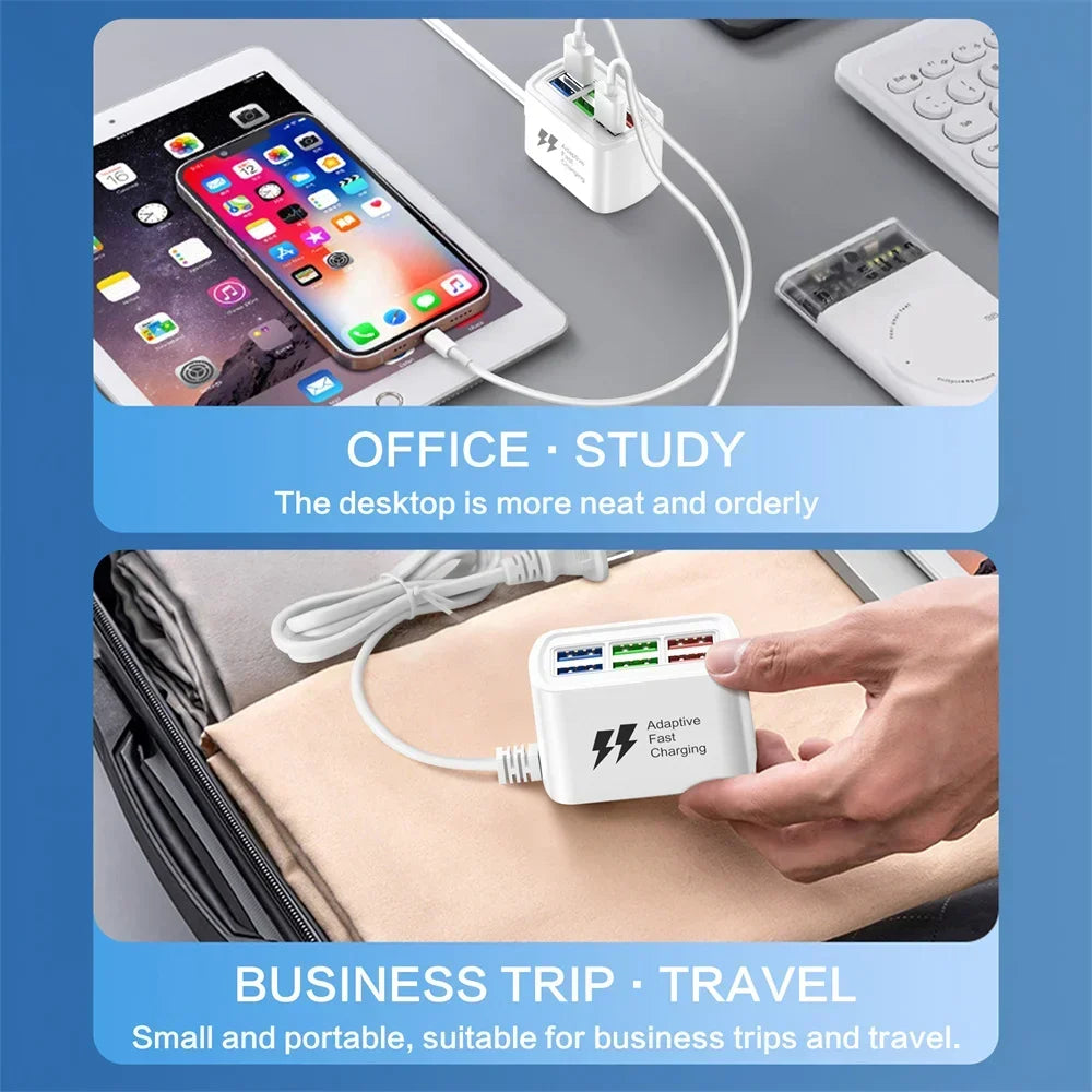 USB Phone Charger Power Strip Multi 6 Ports Universal Adapter Fast Quick Charging Head Socket Wall Charger Socket HUB Splitter