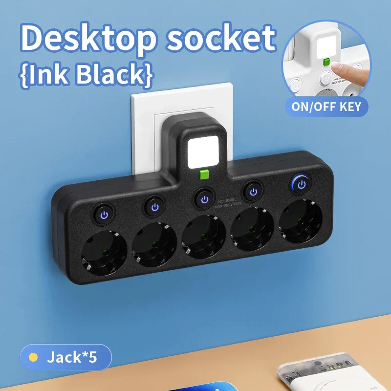 EU plug and socket 4 sockets, multi plug wall power plug and socket without extension cable or USB and Type-C port