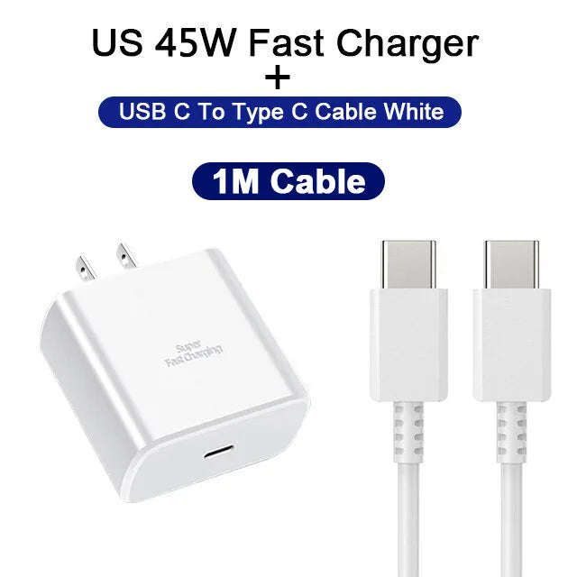 45W PD Charger Super Fast Charge for Samsung Galaxy S24 S23 Ultra Note 10 Plus USB C Type C Cable Mobile Phone Charger Adapter