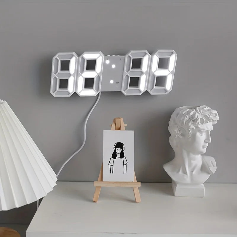 3D LED Wall Clock: Modern Digital Design with Nightlight & Luminous Alarm for Living Room Decor