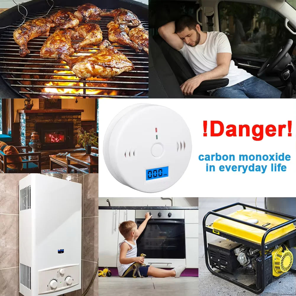 Carbon Monoxide Alarm Smoke Alarm Co Detector LCD Display Alarm Home Wireless Toxic Gas Leak Detector Fire Sound Alarm