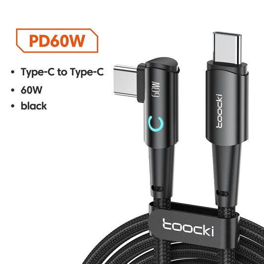 Toocki 100W USB C To USB C Cable 90 Degree For iPad MacBook Pro Xiaomi Samsung Huawei Fast Charging Type C Date Cord