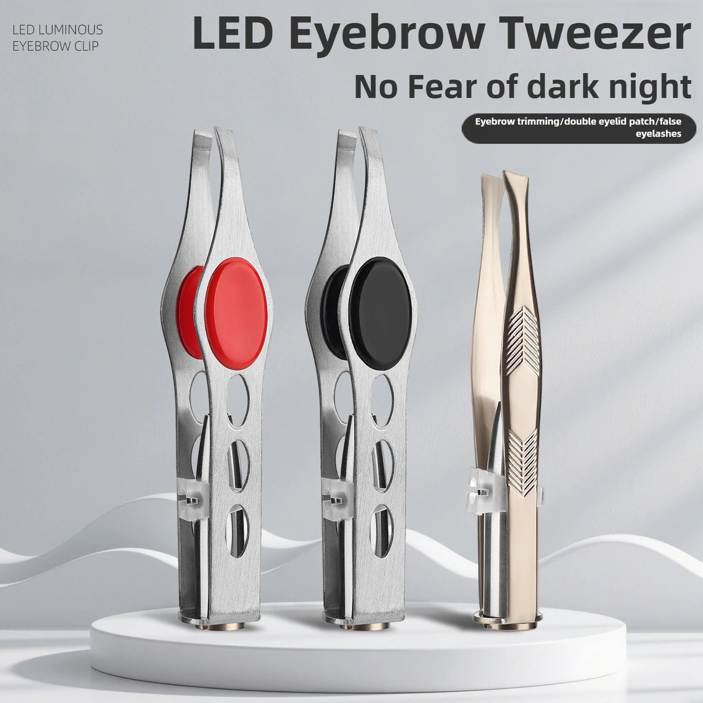 1pcs Hot Sales Portable Stainless Steel Button Cell Smart Design Eyebrow Hair Remove Tweezer with LED Light Makeup Tool