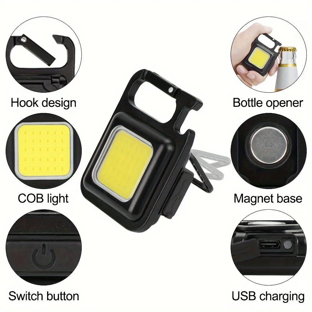 Mini LED Flashlight COB Work Lamp Torch USB Rechargeable Portable Keychain Light Emergency Magnet Base Camping Fishing Lantern