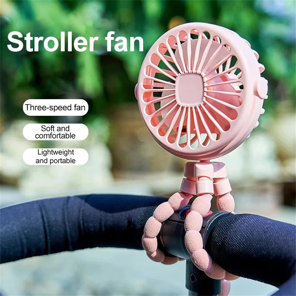 Portable Oscillating Pram Fan Mini Handheld Personal Car Seat Baby Fan with Flexible Tripod Clip-on USB Battery Operated