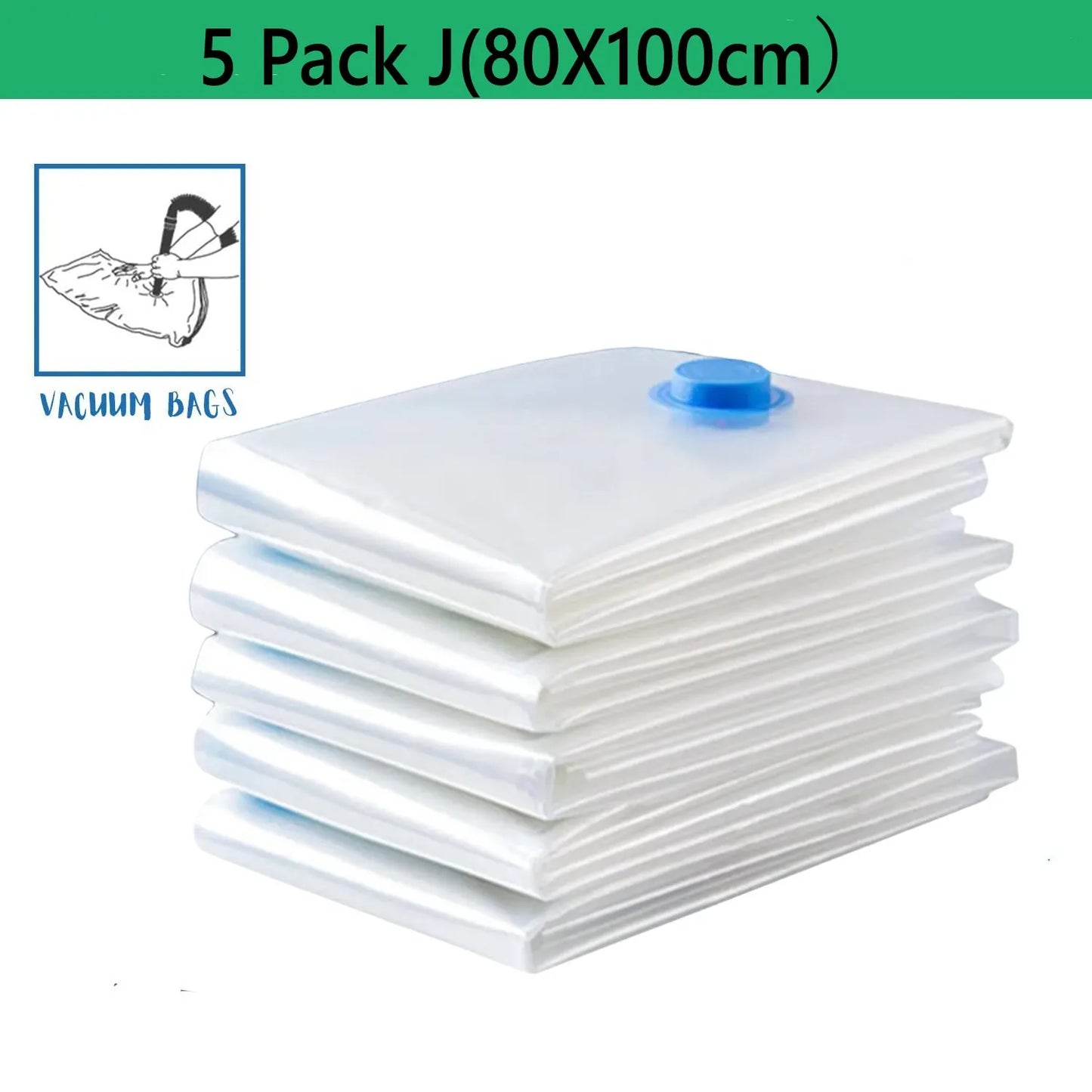5 Pack Vacuum Storage Bags, Space Saver Bags Compression for Comforters and Blankets, Sealer Clothes Travel Packing Organizer