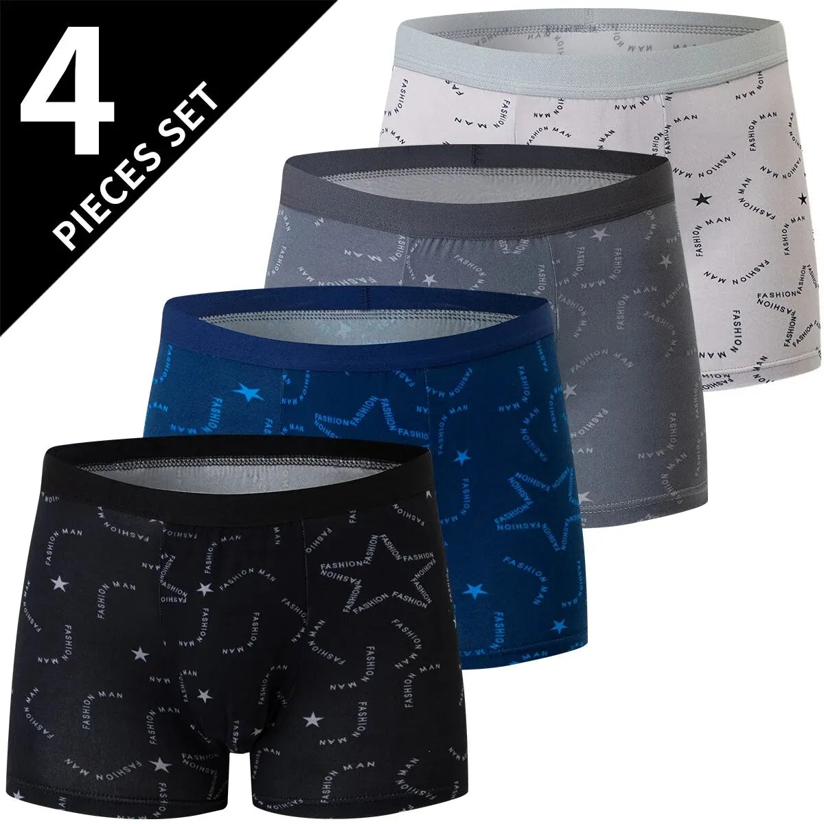 4/5Pcs European and American Size MEN'S Printed Fashion Boyshort Comfortable MEN'S Waist plus Size Underwear Sexy Swimming Trunk