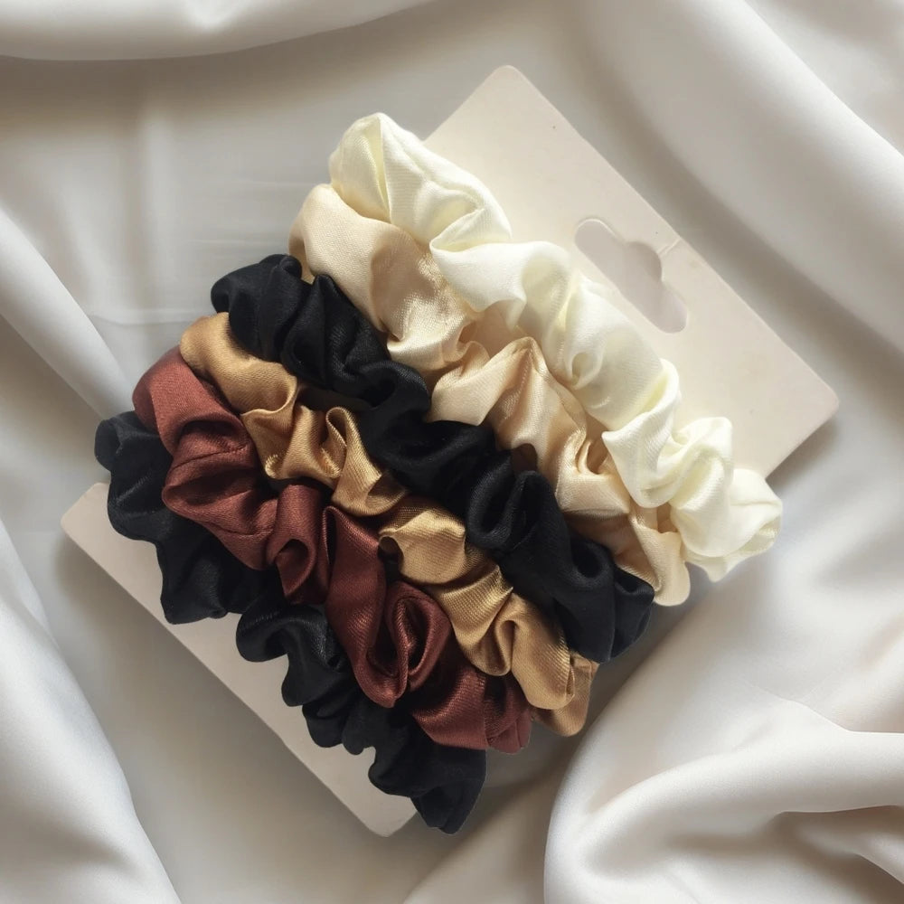 3/5/6Pcs Elegant Ponytail Holder Rubber Band Elastic Hairband Hair Accessories Silk Satin Scrunchies Women Solid Color Hair Rope