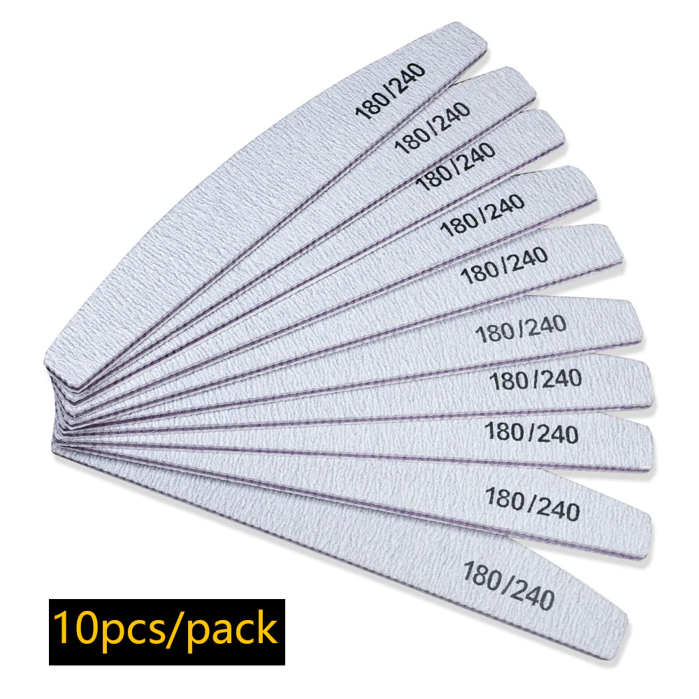 Nail File Buffer 100/180 Grit Half Moon Nail Files Double Side Sandpaper Nail Sanding Grinding Gel Nail Polish Manicure Tool