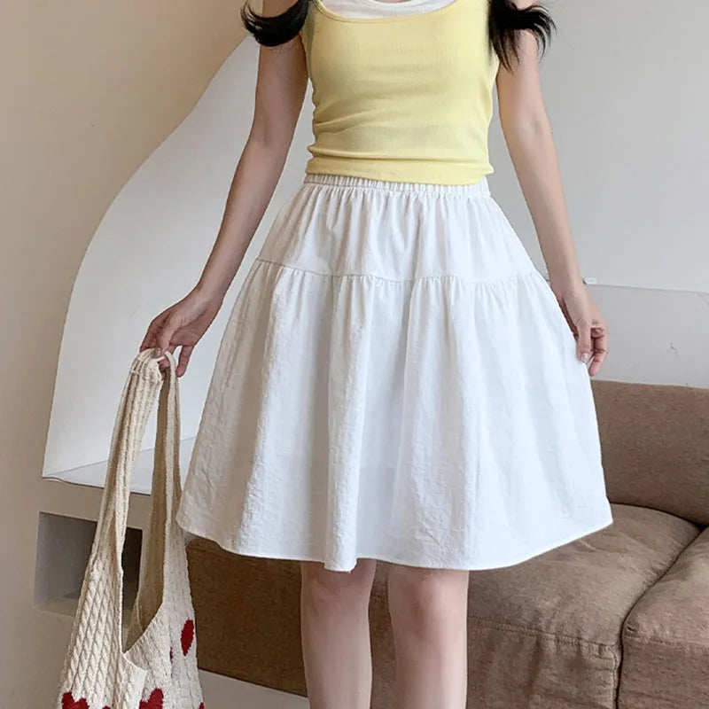 Japanese Style Loose Short Skirt Women College Style Elastic Waist with Pockets Student Skirts Girl All-Match Casual Solid Skirt