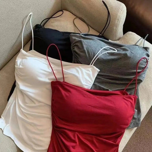 New  Korean Style Women's Halter Top SummerTrend Fashion Built-In Women's Bra Stretch Women's Beach Everyday Casual Tank Top