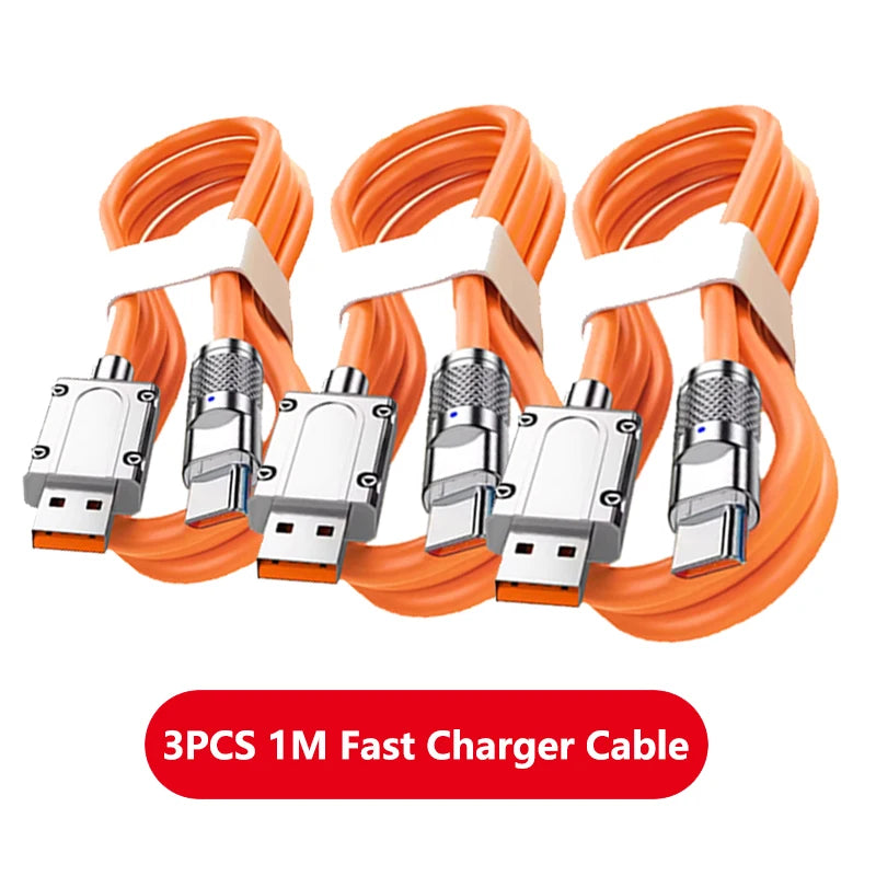 3PCS 120W Super Fast Charge Type-C Liquid Silicone Cable Quick Charge USB C Lines For Xiaomi Huawei Samsung USB Phone Data Wire