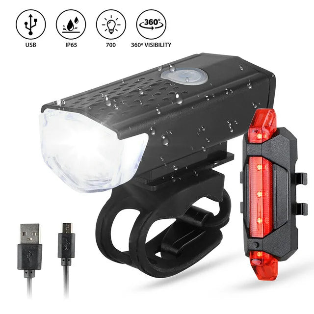 MTB Bike Lights Set USB LED Rechargeable Waterproof Mountain Bike Headlight Bicycle Light Front Warning Cycling Accessorie