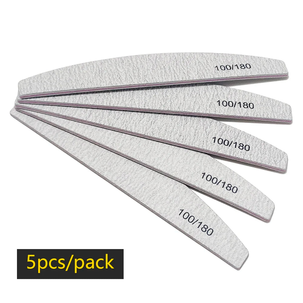 Nail File Buffer 100/180 Grit Half Moon Nail Files Double Side Sandpaper Nail Sanding Grinding Gel Nail Polish Manicure Tool