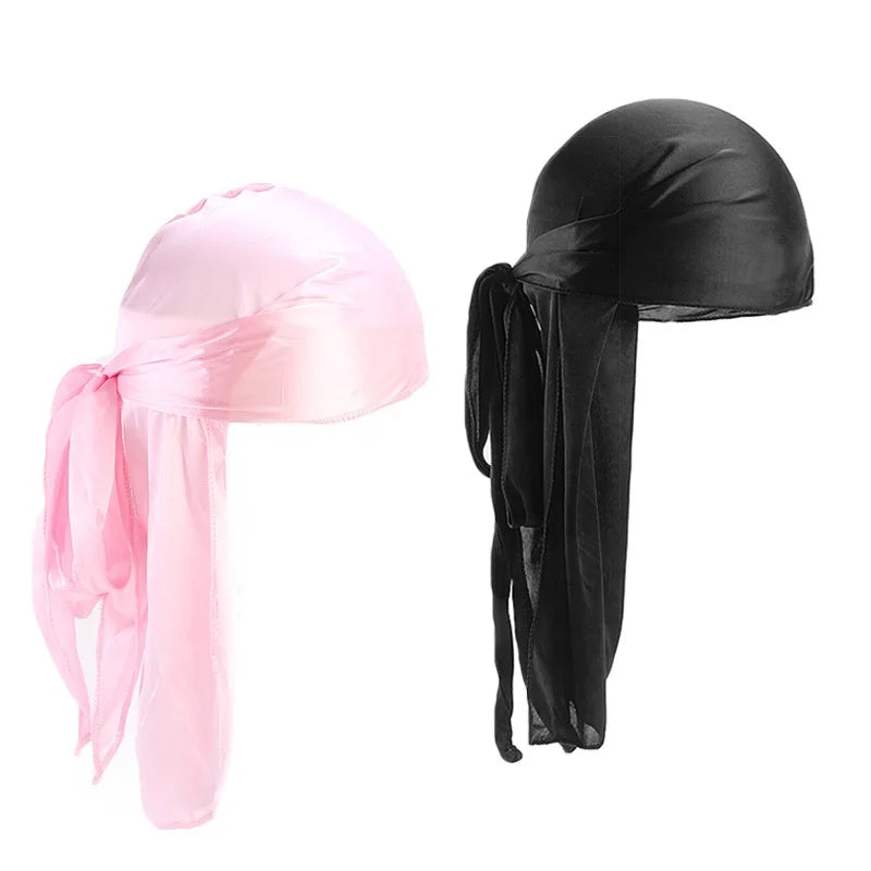 2PCS/LOT Unisex Men Women Satin Breathable Silky Durag Long Tail Doo Rag Pirate Hat Headband Turban Bandana Durag Headwear