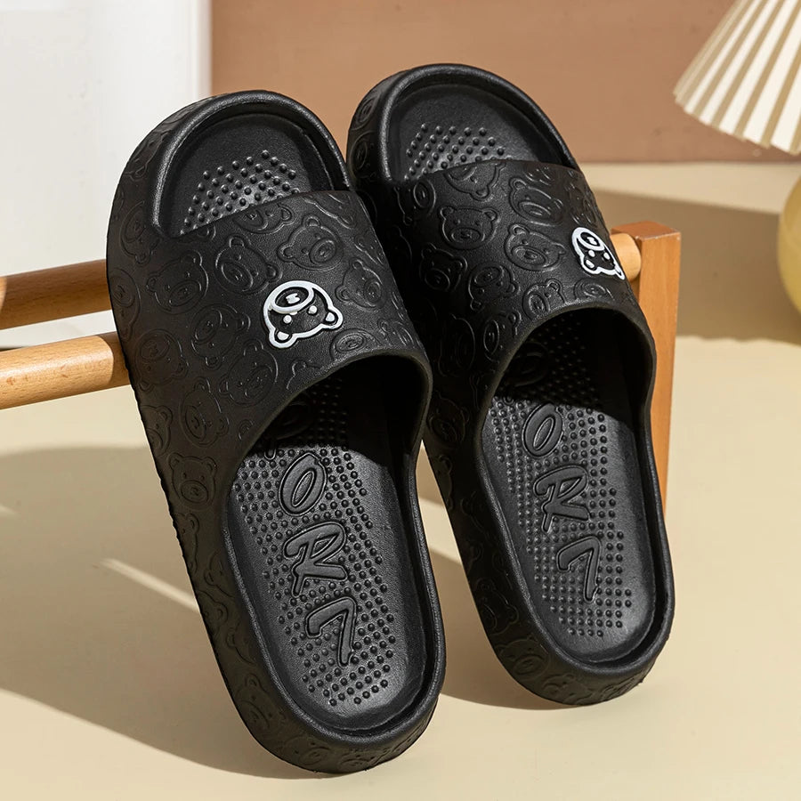 Summer Fashion Men's Slippers Printting Little Bear Sandals Indoor Bathroom Non-slip Soft Women Dormitory Casual Shoes Couple