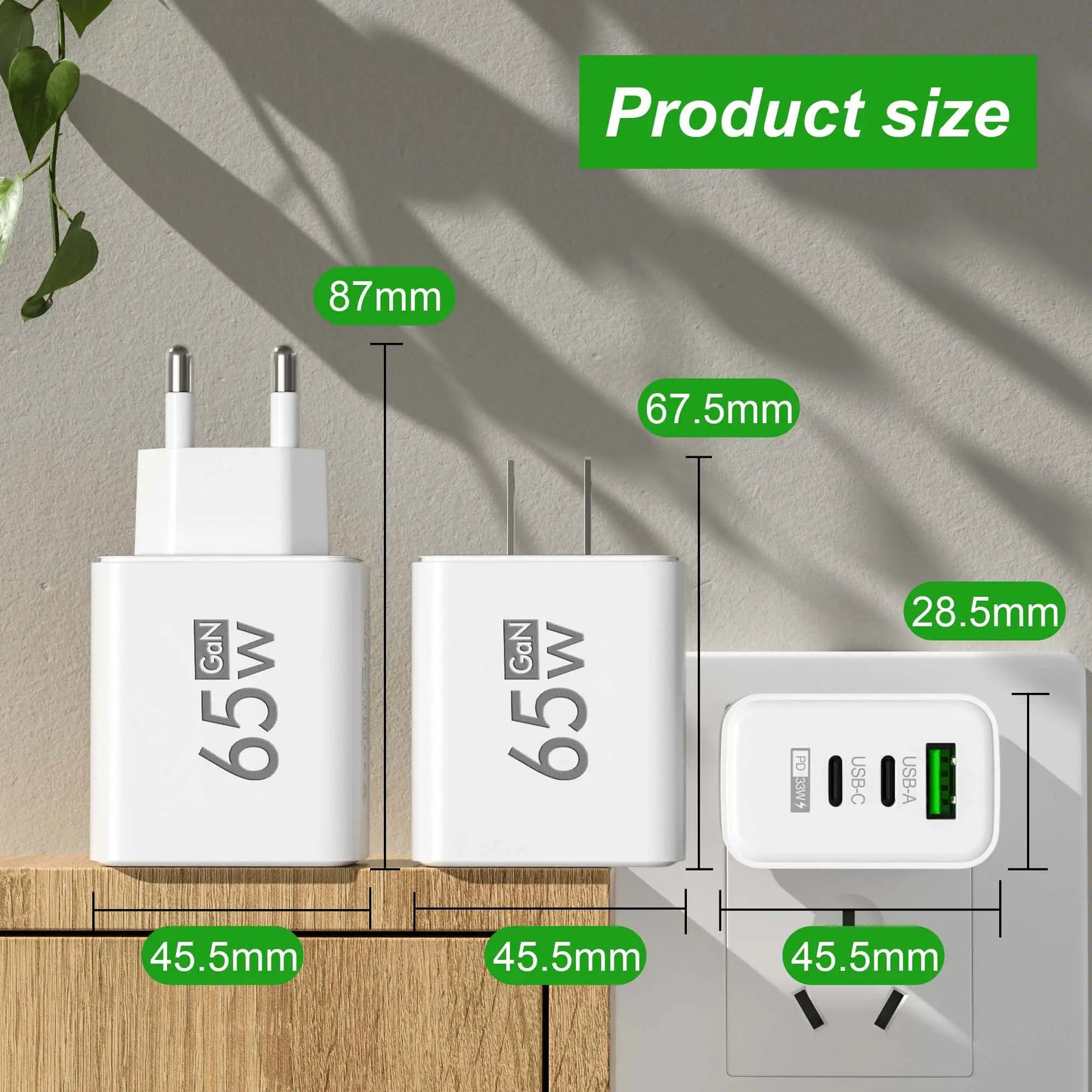 USB Charger 65W Mobile Phone Charger Fast Charging For iPhone Xiaomi Samsung Huawei Travel Power Adaptor For Phone Quick Charger