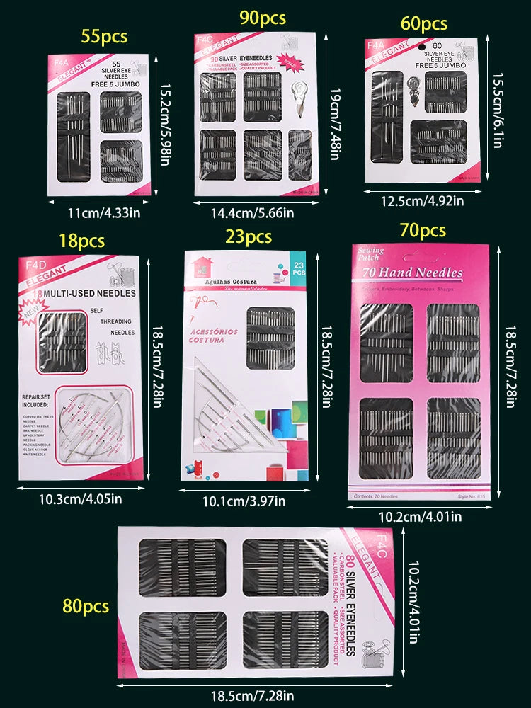 18/23/55/60/70/80/90pcs Stainless steel large eye hand sewing needle, used for sewing clothes embroidery needles