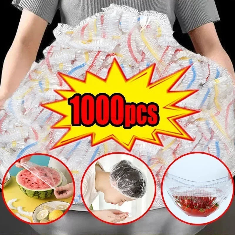 Colorful Disposable Food Cover Dust Food Grade Fresh Lids Elastic Plastic Wrap Shower Cap Fruit Food Cover Fresh Keeping Bag