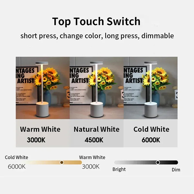 Simple LED Metal Table Lamp Rechargeable Touch Desk Lamp 3 Colors Adjustable Bedside Creative Ambient Light Bar Room Decor Light