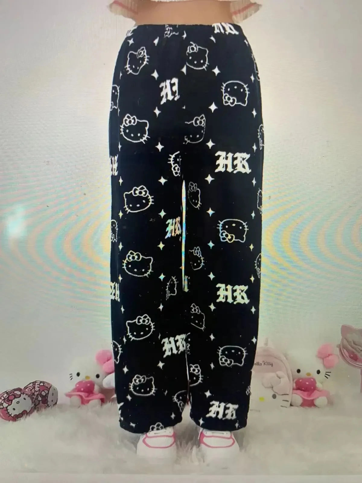 Sanrio Hello Kitty Flannel Pajamas  Y2k Kawaii Anime Women'S Warm Woolen Cartoon Casual Home Pants Autumn Winter Fashion Trouser