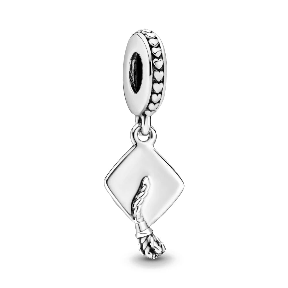 2023 Silver Teacher Pendant Fit Pandora Original Women Bracelet DIY Notebook Pencil Fine Dangle Jewelry Bachelor Cap Bead Charms