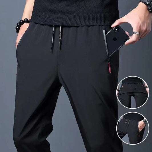 Men's Casual Pants Straight Slim Fit Elastic Waist Jogger Korean Classic Blue Black Gray Male Brand Trousers Plus Size