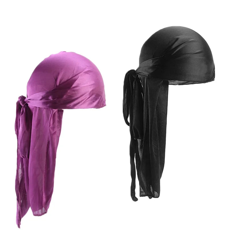 2PCS/LOT Unisex Men Women Satin Breathable Silky Durag Long Tail Doo Rag Pirate Hat Headband Turban Bandana Durag Headwear