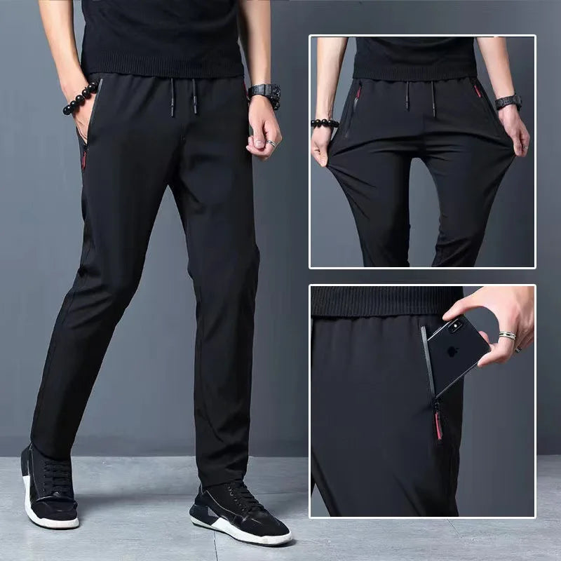 Men's Casual Pants Straight Slim Fit Elastic Waist Jogger Korean Classic Blue Black Gray Male Brand Trousers Plus Size