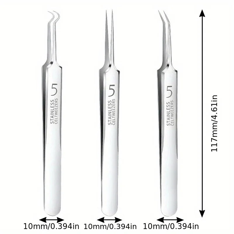 Easy-To-Use Stainless Steel Acne Extractor Set - Hypoallergenic Beauty Tweezers For Clear Skin, Perfect For Beginners