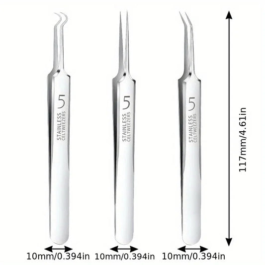 Easy-To-Use Stainless Steel Acne Extractor Set - Hypoallergenic Beauty Tweezers For Clear Skin, Perfect For Beginners