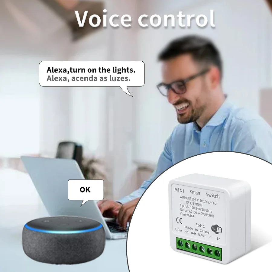 Wifi RF 433MHz Smart Switch Tuya Smart Life Alexa Google Alice Voice Control Remote Wireless Wall Panel Module for Led Lighting