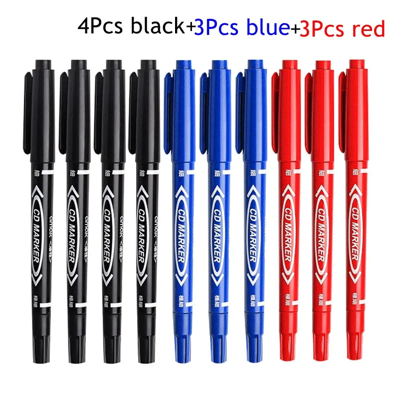 10Pcs Double-Tip Permanent Paint Marker Pens Black/Blue Ink for Plastic Wood Stone Metal Glass Doodling Marking Graffiti Art Set