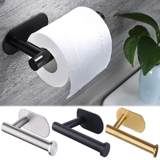 Stainless Steel Paper Holder No-drill Towel Bar Holder Self-Adhesive Toliet Paper Holder Robe Hook Bathroom Hardware Accessories