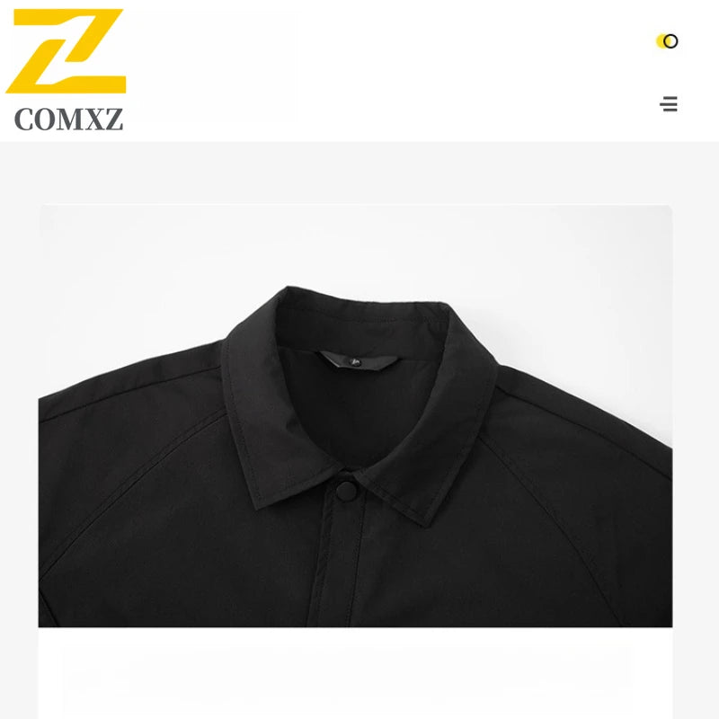 COMXZ Men Trendy Jacket 2025 Lapel Collar Outdoor Hiking Camping Durable Casual Gorpcore Coat Lightweight Windbreaker Autumn
