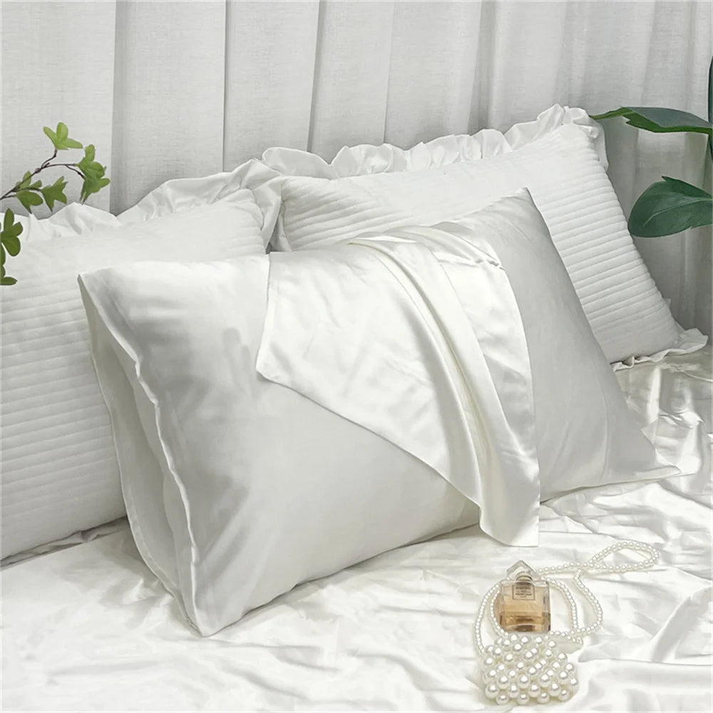 1pc Simulated Silk Smooth Plain Pillowcase Soft Double-sided White Black Grey Khaki Blue Pink Pillow Case Skin Friendly Bedding