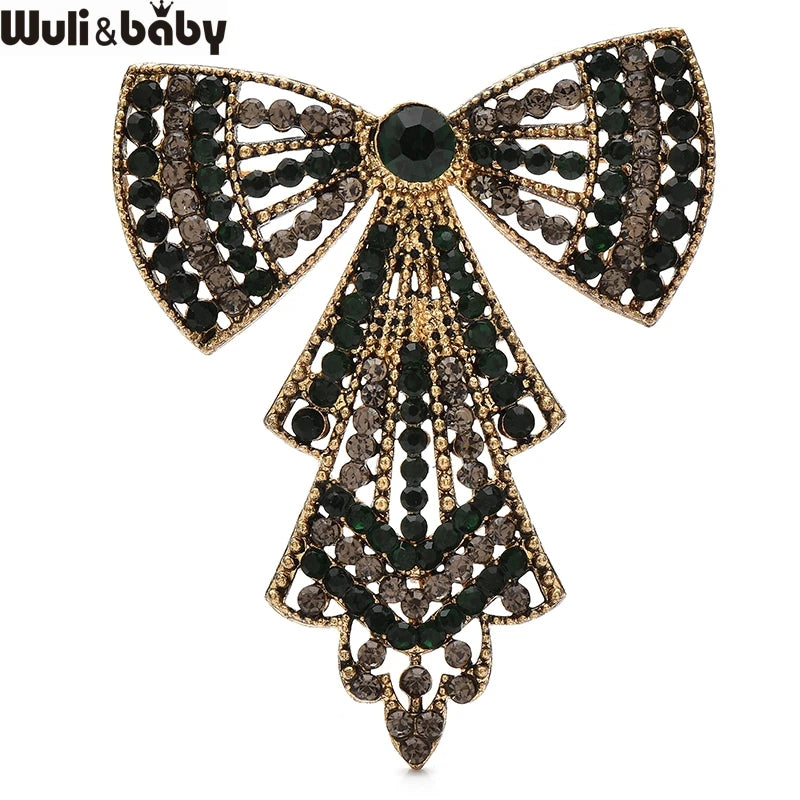 Wuli&baby Vintage Bowknot Brooches For Women Unisex Palace Style Rhinestone Bow Tie Flower Party Office Brooch Pins Gifts