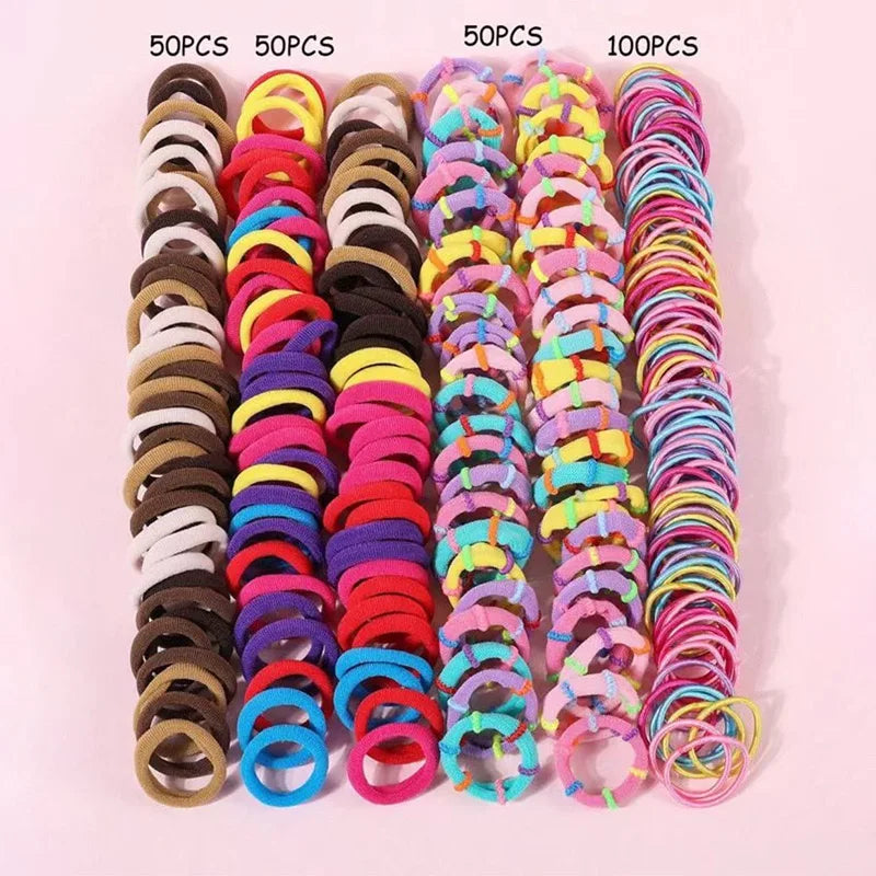 Clearance_250/300Pcs Girls Colorful Hair Bands Set Nylon Elastic Rubber Band Children Ponytail Holder Scrunchies Kids Hair Acces